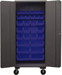 Durham - 30 Bin Mobile Storage Cabinet - Steel, 36" Wide x 24" Deep x 80" High, Blue - Americas Industrial Supply