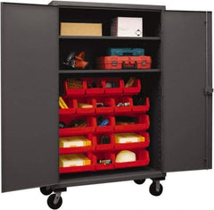 Durham - 2 Shelf 18 Bin Mobile Storage Cabinet - Steel, 48" Wide x 24" Deep x 80" High, Red - Americas Industrial Supply