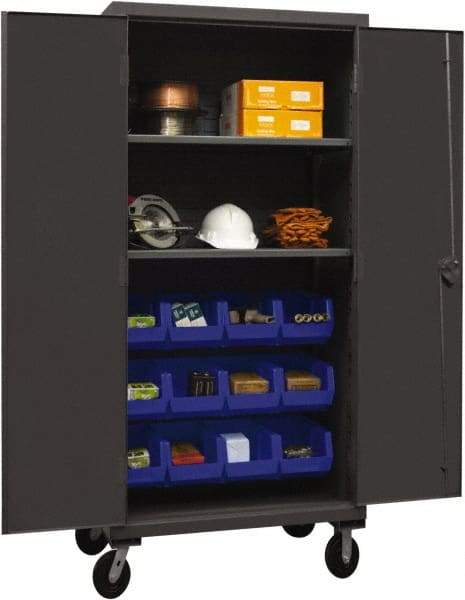 Durham - 2 Shelf 12 Bin Mobile Storage Cabinet - Steel, 36" Wide x 24" Deep x 80" High, Blue - Americas Industrial Supply