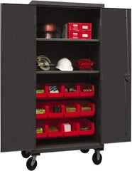 Durham - 2 Shelf 12 Bin Mobile Storage Cabinet - Steel, 36" Wide x 24" Deep x 80" High, Red - Americas Industrial Supply