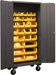 Durham - 2 Shelf 12 Bin Mobile Storage Cabinet - Steel, 36" Wide x 24" Deep x 80" High, Yellow - Americas Industrial Supply