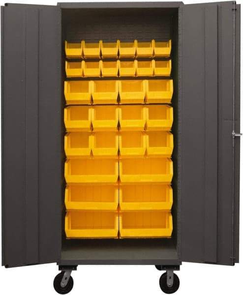 Durham - 30 Bin Mobile Storage Cabinet - Steel, 36" Wide x 24" Deep x 80" High, Yellow - Americas Industrial Supply