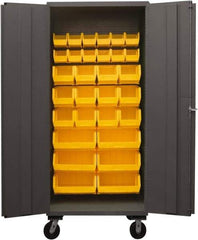 Durham - 30 Bin Mobile Storage Cabinet - Steel, 36" Wide x 24" Deep x 80" High, Yellow - Americas Industrial Supply