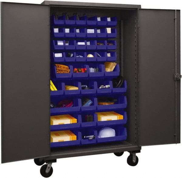 Durham - 42 Bin Mobile Storage Cabinet - Steel, 48" Wide x 24" Deep x 80" High, Blue - Americas Industrial Supply