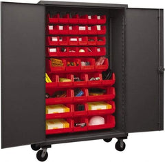 Durham - 42 Bin Mobile Storage Cabinet - Steel, 48" Wide x 24" Deep x 80" High, Red - Americas Industrial Supply