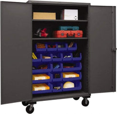 Durham - 2 Shelf 18 Bin Mobile Storage Cabinet - Steel, 48" Wide x 24" Deep x 80" High, Blue - Americas Industrial Supply