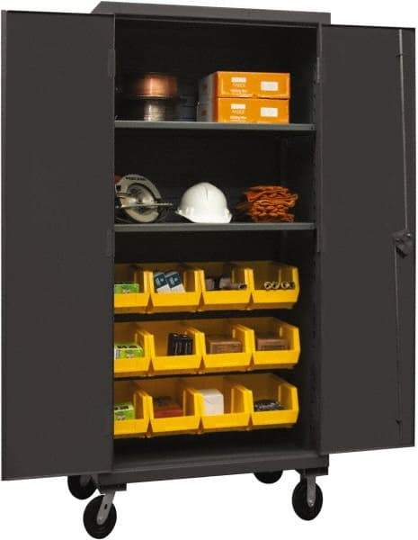 Durham - 2 Shelf 12 Bin Mobile Storage Cabinet - Steel, 36" Wide x 24" Deep x 80" High, Yellow - Americas Industrial Supply