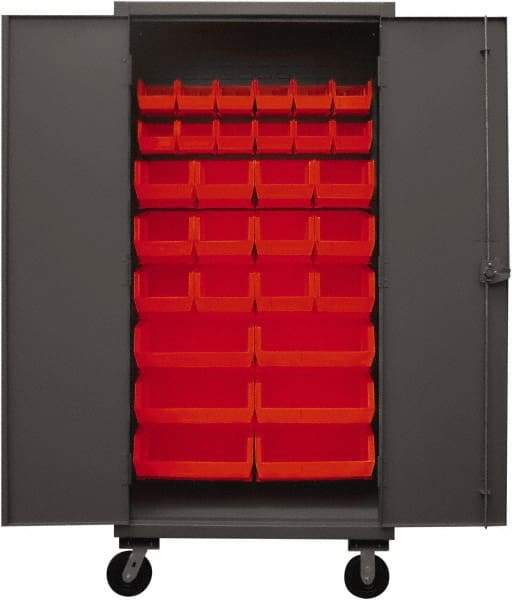 Durham - 30 Bin Mobile Storage Cabinet - Steel, 36" Wide x 24" Deep x 80" High, Red - Americas Industrial Supply