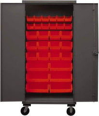 Durham - 30 Bin Mobile Storage Cabinet - Steel, 36" Wide x 24" Deep x 80" High, Red - Americas Industrial Supply