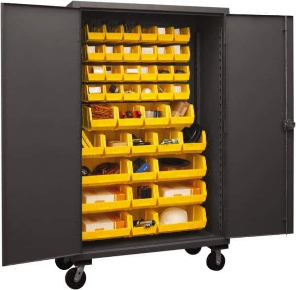 Durham - 42 Bin Mobile Storage Cabinet - Steel, 48" Wide x 24" Deep x 80" High, Yellow - Americas Industrial Supply