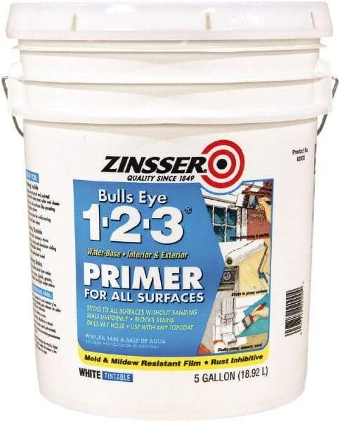 Rust-Oleum - 5 Gal White Water-Based Acrylic Enamel Primer - 450 Sq Ft Coverage, 86 gL Content, Quick Drying, Interior/Exterior - Americas Industrial Supply