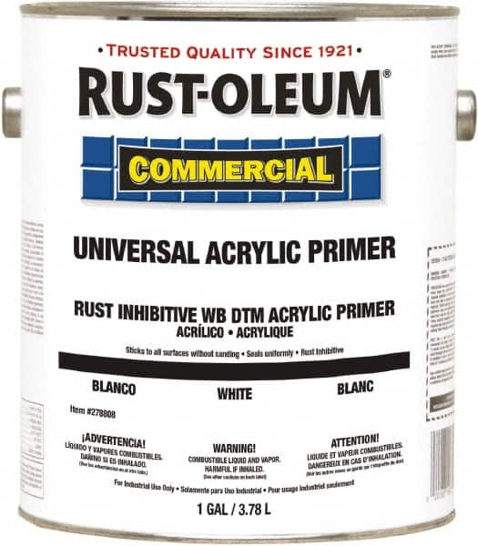 Rust-Oleum - 1 Gal White Water-Based Acrylic Enamel Primer - 350 to 450 Sq Ft Coverage, <100 gL Content, Quick Drying, Interior/Exterior - Americas Industrial Supply