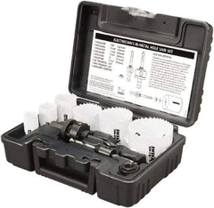 Disston - 9 Piece, 7/8" to 2-1/2" Saw Diam, Electrician's Hole Saw Kit - Bi-Metal, Toothed Edge, Pilot Drill Model No. E0102457, Includes 6 Hole Saws - Americas Industrial Supply