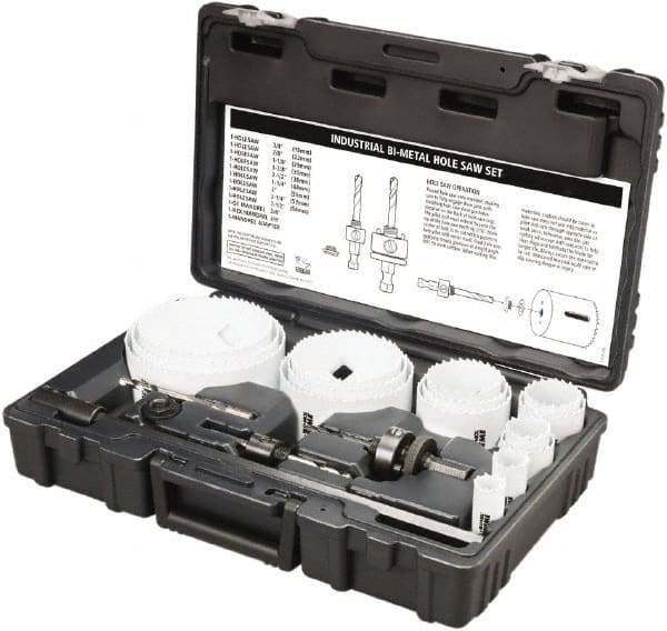 Disston - 20 Piece, 3/4" to 4-1/2" Saw Diam, Industrial Hole Saw Kit - Bi-Metal, Toothed Edge, Pilot Drill Model No. E0102457, Includes 15 Hole Saws - Americas Industrial Supply