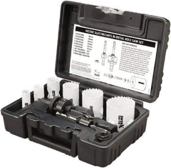 Disston - 9 Piece, 16mm to 51" Saw Diam, Electrician's Hole Saw Kit - Bi-Metal, Toothed Edge, Pilot Drill Model No. E0102457, Includes 6 Hole Saws - Americas Industrial Supply