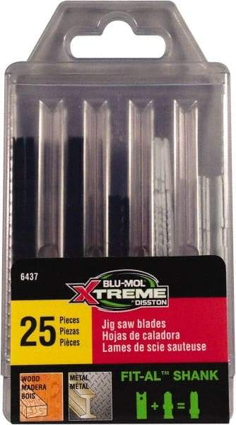 Disston - 25 Piece, 2-3/4" to 3-1/2" Long, 6 to 18 Teeth per Inch, Carbon and Bi-Metal Jig Saw Blade Set - Toothed Edge, U-Shank - Americas Industrial Supply