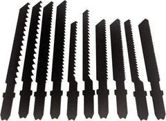 Disston - 10 Piece, 2-3/4" to 3-1/2" Long, 6 to 14 Teeth per Inch, High Speed Steel and Carbon Jig Saw Blade Set - Toothed Edge, U-Shank - Americas Industrial Supply