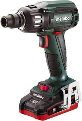 Metabo - 1/2" Drive 18 Volt Pistol Grip Cordless Impact Wrench & Ratchet - 2,150 RPM, 0 to 4,250 BPM, 295 Ft/Lb Torque, 2 Lithium-Ion Batteries Included - Americas Industrial Supply