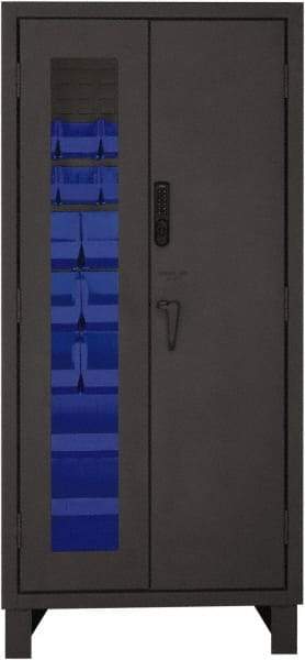 Durham - 30 Bin Locking Storage Cabinet - Steel, 36" Wide x 24" Deep x 78" High, Blue - Americas Industrial Supply