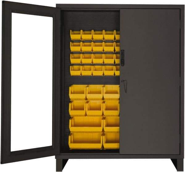 Durham - 54 Bin Locking Storage Cabinet - Steel, 60" Wide x 24" Deep x 78" High, Yellow - Americas Industrial Supply