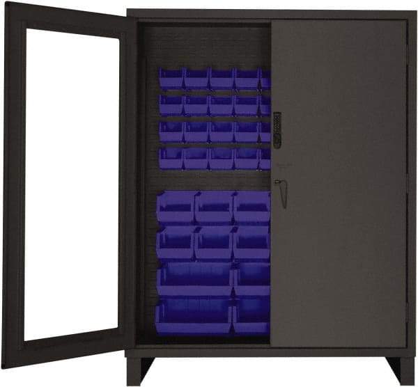 Durham - 54 Bin Locking Storage Cabinet - Steel, 60" Wide x 24" Deep x 78" High, Blue - Americas Industrial Supply