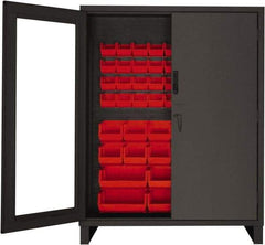 Durham - 54 Bin Locking Storage Cabinet - Steel, 60" Wide x 24" Deep x 78" High, Red - Americas Industrial Supply