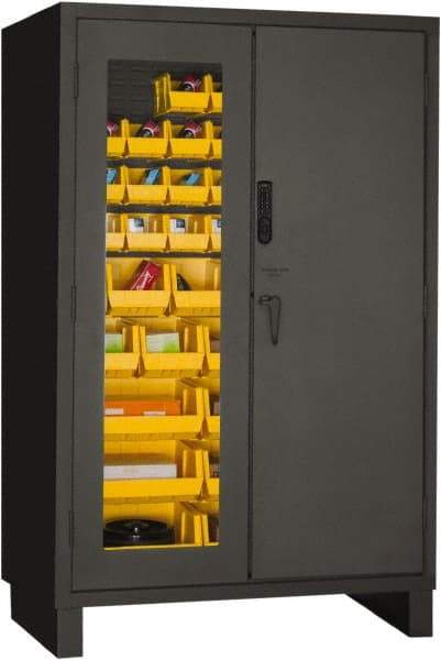 Durham - 42 Bin Locking Storage Cabinet - Steel, 48" Wide x 24" Deep x 78" High, Yellow - Americas Industrial Supply