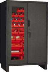 Durham - 42 Bin Locking Storage Cabinet - Steel, 48" Wide x 24" Deep x 78" High, Red - Americas Industrial Supply