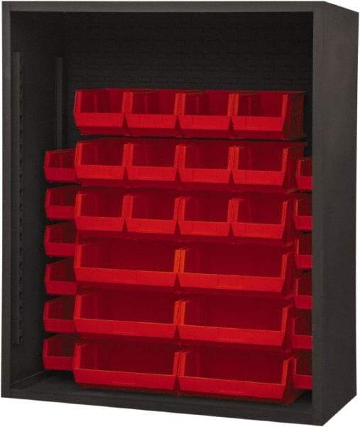 Durham - 30 Bin Enclosed Shelving - 48 Inch Overall Width x 24 Inch Overall Depth x 48 Inch Overall Height, Red Polyethylene Bins - Americas Industrial Supply