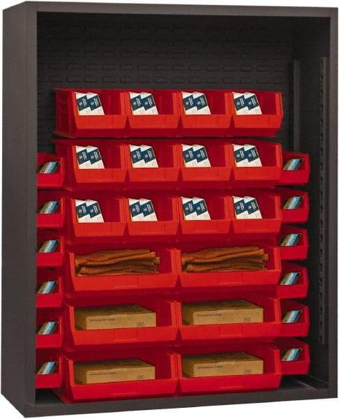 Durham - 30 Bin Enclosed Shelving - 48 Inch Overall Width x 18 Inch Overall Depth x 60 Inch Overall Height, Red Polyethylene Bins - Americas Industrial Supply