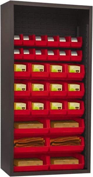 Durham - 30 Bin Enclosed Shelving - 36 Inch Overall Width x 18 Inch Overall Depth x 72 Inch Overall Height, Red Polyethylene Bins - Americas Industrial Supply