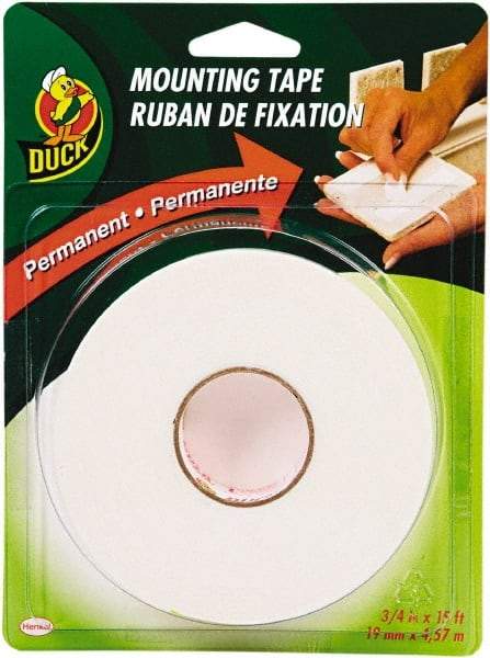 Duck - 3/4" x 15' Acrylic Adhesive Double Sided Tape - 2.6 mil Thick, White, Vinyl Foam Liner, Series DUC - Americas Industrial Supply