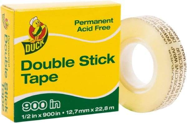 Duck - 1/2" x 75' Acrylic Adhesive Double Sided Tape - 6 mil Thick, Clear, Polypropylene Film Liner, Series DUC - Americas Industrial Supply