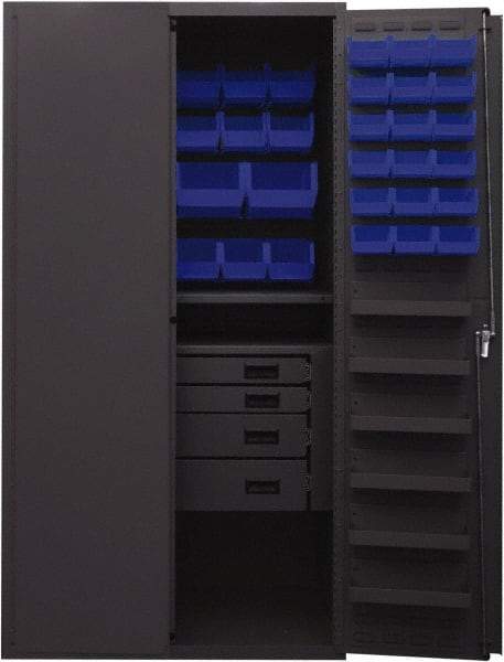 Durham - 2 Shelf 58 Bin Storage Cabinet - Steel, 36" Wide x 24" Deep x 72" High, Blue - Americas Industrial Supply