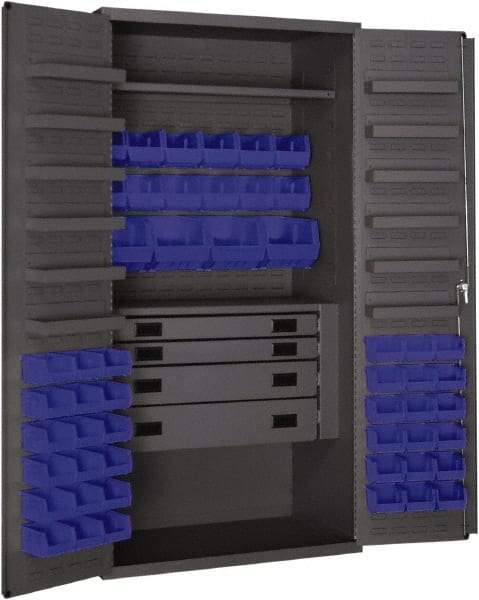 Durham - 2 Shelf 52 Bin Storage Cabinet - Steel, 36" Wide x 24" Deep x 72" High, Blue - Americas Industrial Supply