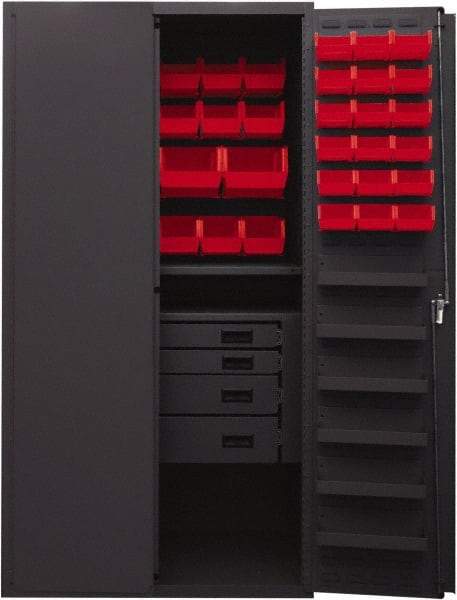 Durham - 2 Shelf 58 Bin Storage Cabinet - Steel, 36" Wide x 24" Deep x 72" High, Red - Americas Industrial Supply