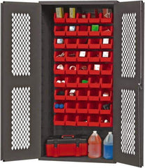 Durham - 45 Bin Storage Cabinet - Steel, 36" Wide x 18" Deep x 72" High, Red - Americas Industrial Supply