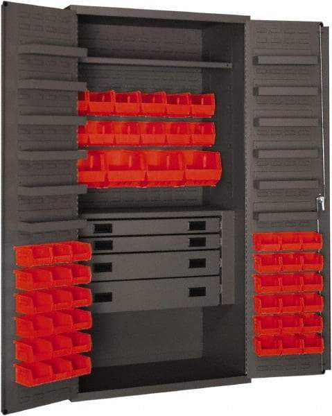 Durham - 2 Shelf 52 Bin Storage Cabinet - Steel, 36" Wide x 24" Deep x 72" High, Red - Americas Industrial Supply