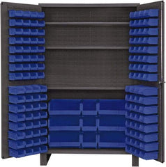 Durham - 3 Shelf 137 Bin Storage Cabinet - Steel, 48" Wide x 24" Deep x 78" High, Blue - Americas Industrial Supply