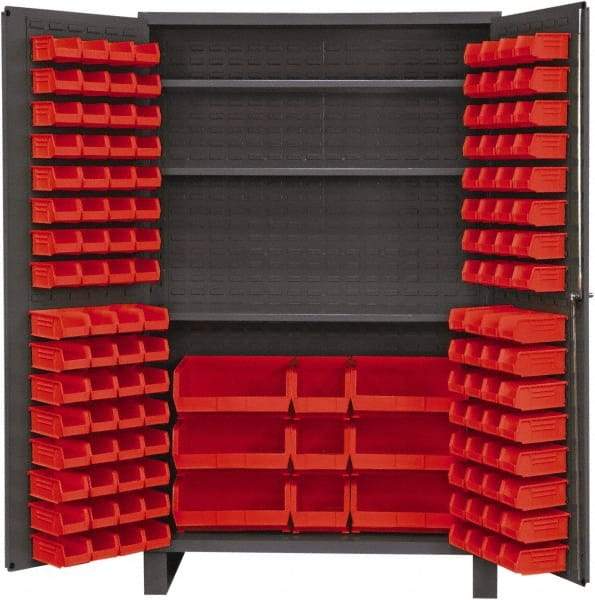 Durham - 3 Shelf 137 Bin Storage Cabinet - Steel, 48" Wide x 24" Deep x 78" High, Red - Americas Industrial Supply