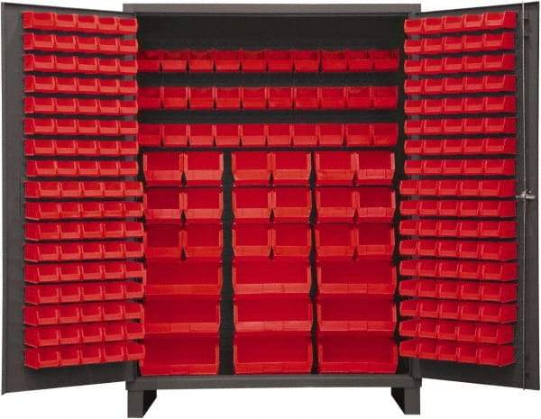 Durham - 227 Bin Storage Cabinet - Steel, 60" Wide x 24" Deep x 84" High, Red - Americas Industrial Supply