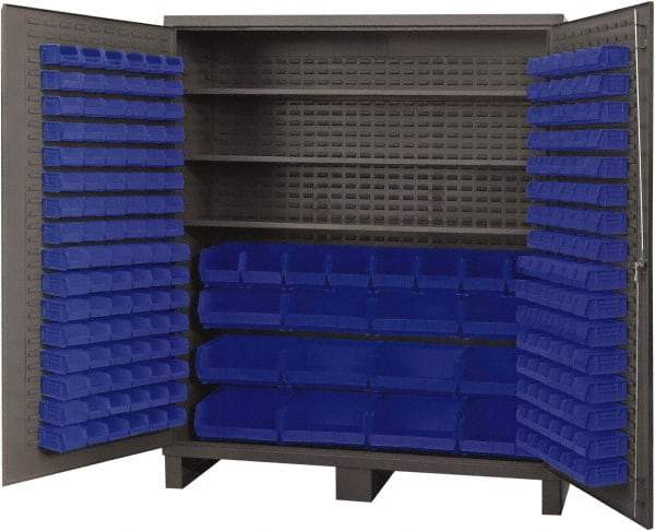 Durham - 3 Shelf 212 Bin Storage Cabinet - Steel, 72" Wide x 24" Deep x 84" High, Blue - Americas Industrial Supply