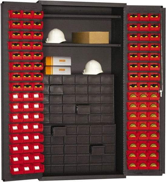 Durham - 2 Shelf 96 Bin Storage Cabinet - Steel, 36" Wide x 24" Deep x 72" High, Red - Americas Industrial Supply