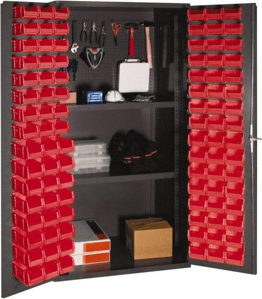 Durham - 2 Shelf 96 Bin Storage Cabinet - Steel, 36" Wide x 24" Deep x 72" High, Red - Americas Industrial Supply