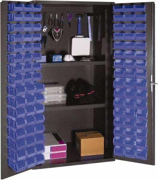 Durham - 2 Shelf 96 Bin Storage Cabinet - Steel, 36" Wide x 24" Deep x 72" High, Blue - Americas Industrial Supply