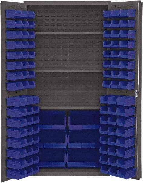 Durham - 3 Shelf 102 Bin Storage Cabinet - Steel, 36" Wide x 24" Deep x 72" High, Blue - Americas Industrial Supply