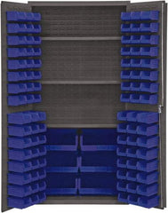 Durham - 3 Shelf 102 Bin Storage Cabinet - Steel, 36" Wide x 24" Deep x 72" High, Blue - Americas Industrial Supply