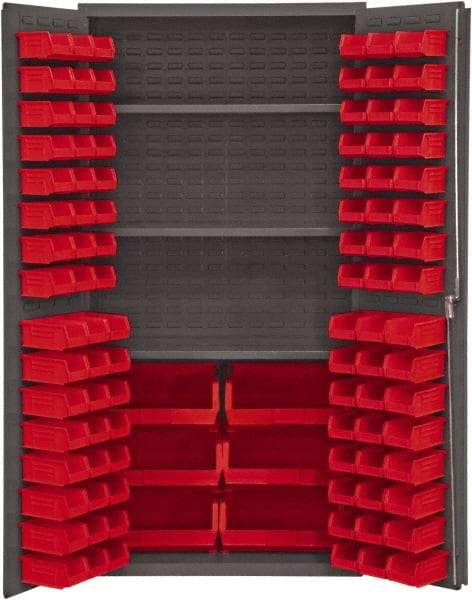 Durham - 3 Shelf 102 Bin Storage Cabinet - Steel, 36" Wide x 24" Deep x 72" High, Red - Americas Industrial Supply