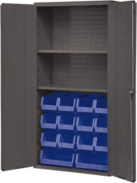 Durham - 2 Shelf 14 Bin Storage Cabinet - Steel, 36" Wide x 18" Deep x 72" High, Blue - Americas Industrial Supply