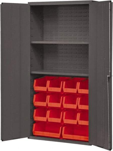 Durham - 2 Shelf 14 Bin Storage Cabinet - Steel, 36" Wide x 18" Deep x 72" High, Red - Americas Industrial Supply